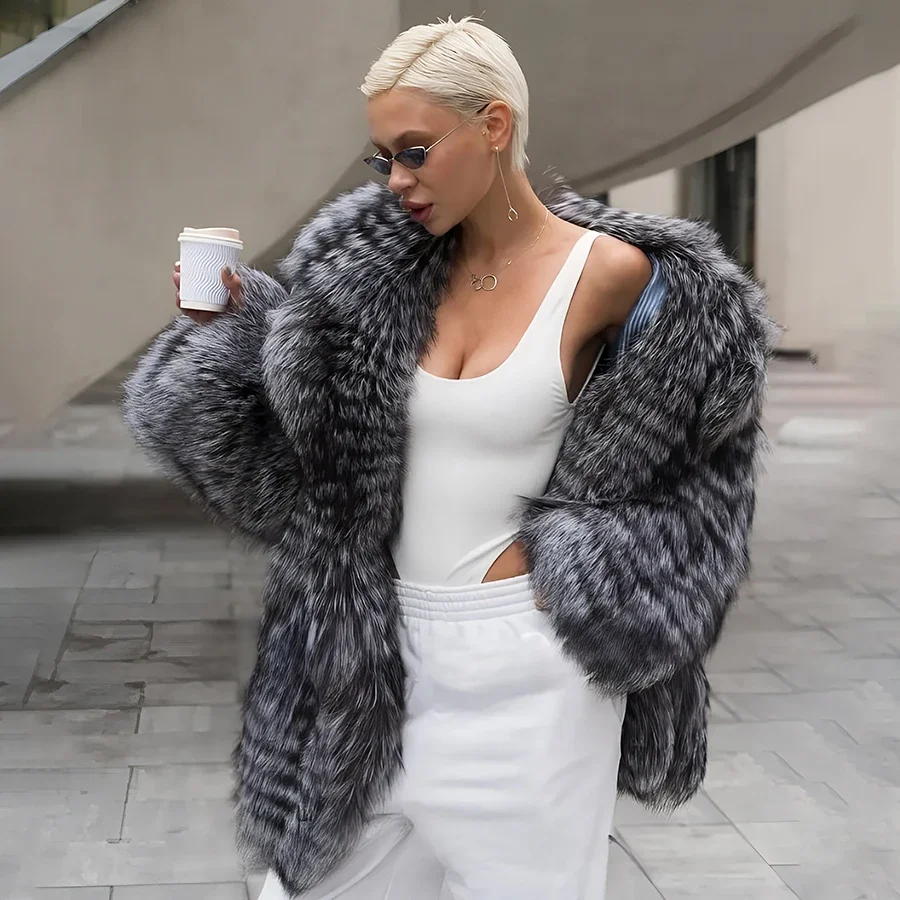 Genuine Fox Fur Jackets Silver Fox Fur Coats Womens 2024 New Arrivals High Quality Fox Fur Coats With Lapel