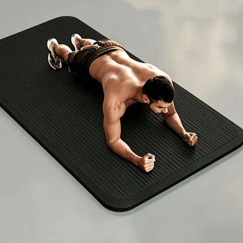 Erkekler için Ultra Kalın Spor Matı, 10mm Kalınlığında Siyah Yoga Matı, Ses Geçirmez ve Şok Emici, Ev ve Spor Salonu Egzersizleri için Çok Uygun