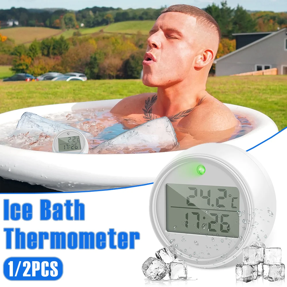 1/2Pcs 2 in 1 Floating Ice Bath Thermometer IP66 Waterproof Digital Cold Plunge Thermometer with Clear Display Flashing Light