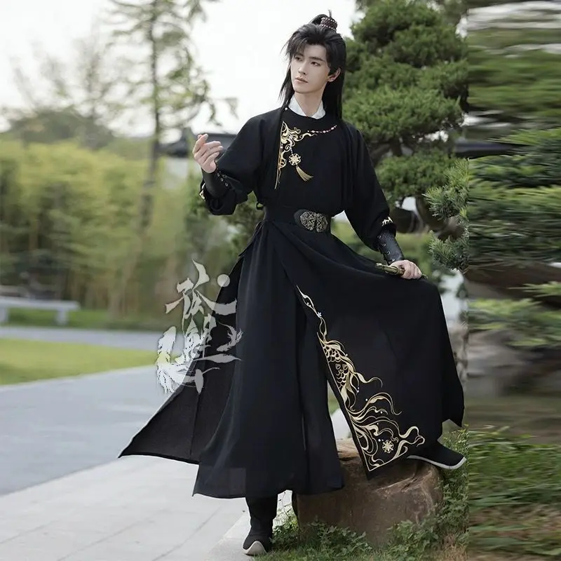 Large Size 3XL Hanfu Costume Men Chinese Traditional Embroidery Black Hanfu Carnival Cosplay Costume Party Outfit Hanfu XXL