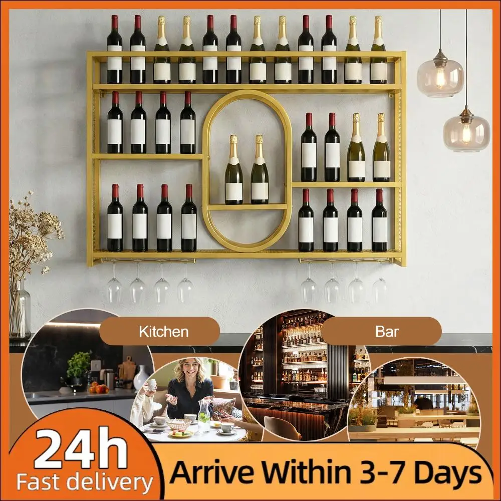 Estante de Exhibición para Botellas de Vino con Soporte para Copas, Estantes Flotantes para Exhibición de Licores para Bodega, Bar, Restaurante, Vestíbulo de Hotel