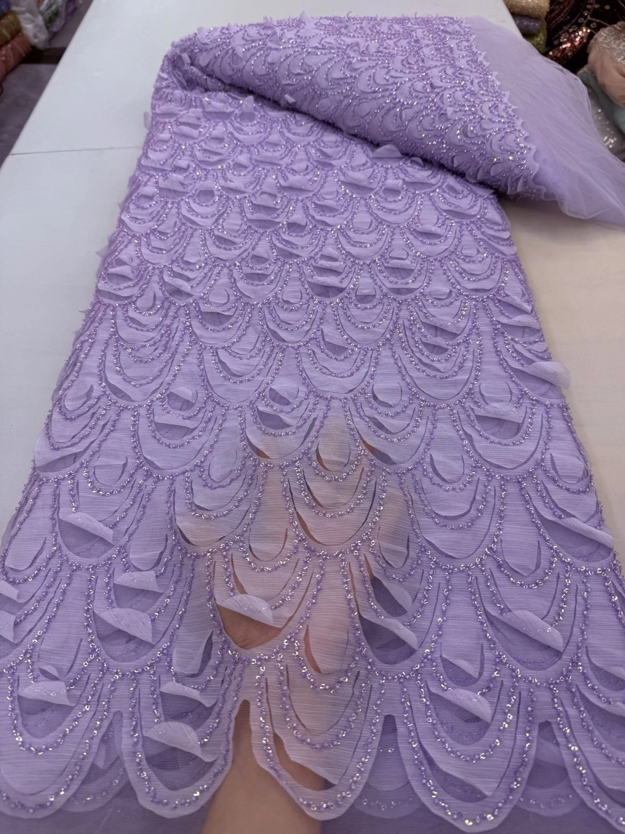 

2025 African Nigerian Sequins Embroidery Tulle Lace Fabric High Quality Beads Stone Prom Dresses Sewing Guipure 5 Yards JY441