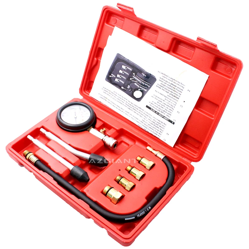 8PCS/Lot 0-300psi Gasoline Engine Compression Tester Tool Auto Petrol Gas Engine Cylinder Automobile Pressure Gauge Kits