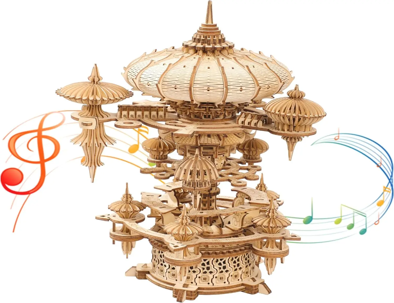 

3D Wooden Puzzles Sky City-Mechanical Music Box for Adults,Mechanical Music Box with a Winding Mechanism,DIY Hobbies/Gifts for F