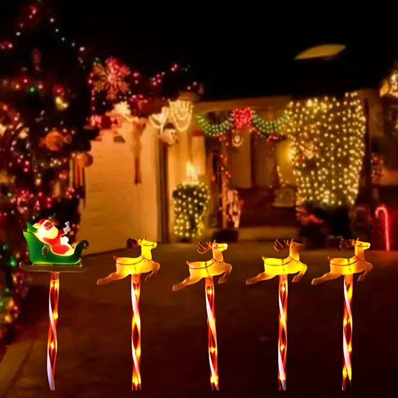 2024 Solar LED Christmas Lights Set Santa Reindeer Design for Outdoor Patio Garden Lawn Decor Holiday Lights Waterproof 136