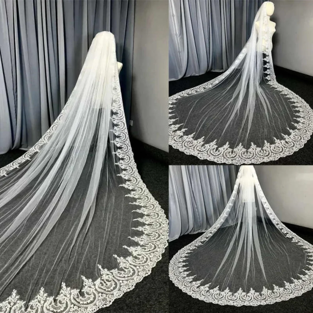 

Luxury Wedding Bridal Veils Women One-Layer Applique Edge Cathedral Veil With Comb Bride Accessories de soirée Customized