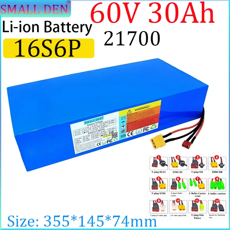 

60V 30Ah 16S6P 21700 lithium battery pack 0-2500W high-power built-in 40A BMS, suitable for camping outdoor portable batteries