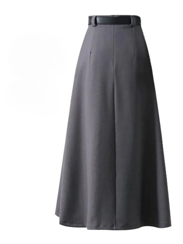 Black Grey Suit Skirt Women High Waist All-match Slim Pleated Skirts Mid-length Skirts A-line Long Skirt Solid Office Lady Dress