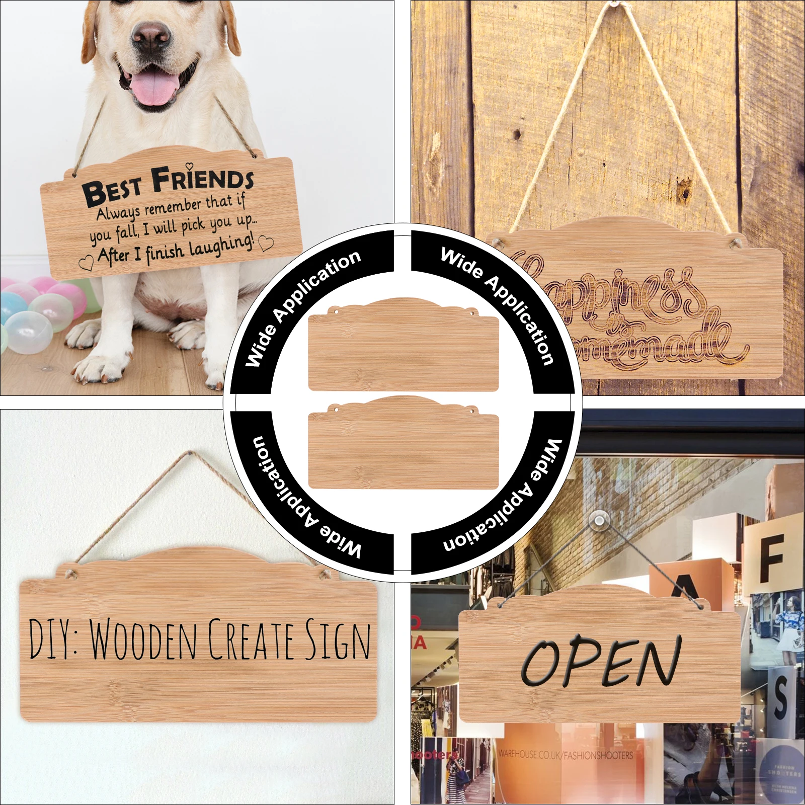 

2Pcs Blank Board Unfinished Bamboo Wooden Diy Craft Wood Sign DIY Craft Hanging Plaque for Home Garden Decoration