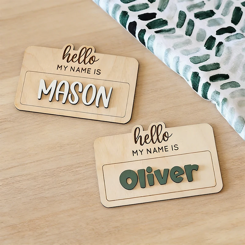 Custom Wooden Baby Name Sign, Personalized 3D Raised Letter Newborn Plaque, Natural Wood Photo Prop for Baby Shower Nursery Gift