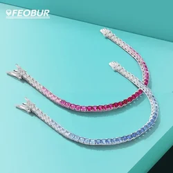 FEOBUR 3mm Gradient Blue High Carbon Diamond Tennis Bracelet for Women Man S925 Sterling Silver Gemstone Bracelet Party Jewelry