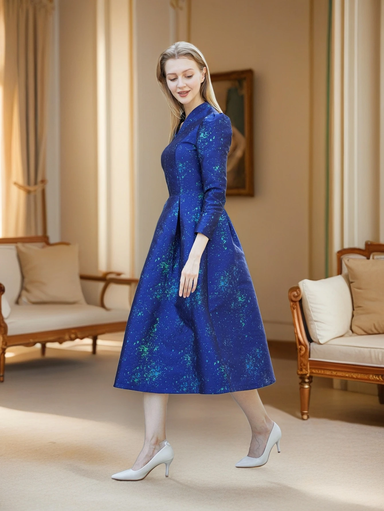 Elegant Women Jacquard Long Maxi Dress Fashion Floral Ladies Party dresses New Arrival Evening Fall Autumn Winter Clothing