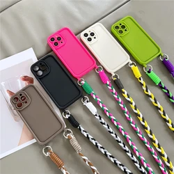 Luxury Matte Liquid Silicone Crossbody Necklace Cord Lanyard Soft Case For iPhone 14 Pro Max 15 13 12 11 XS XR Shockproof Cover