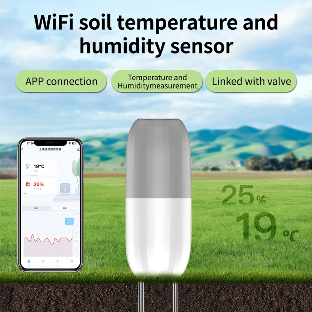 WiFi Soil Temperature & Humidity Sensor 2.4G Smart Soil Moisture Meter Tuya App Compatible For Garden Plant Flower Monitoring