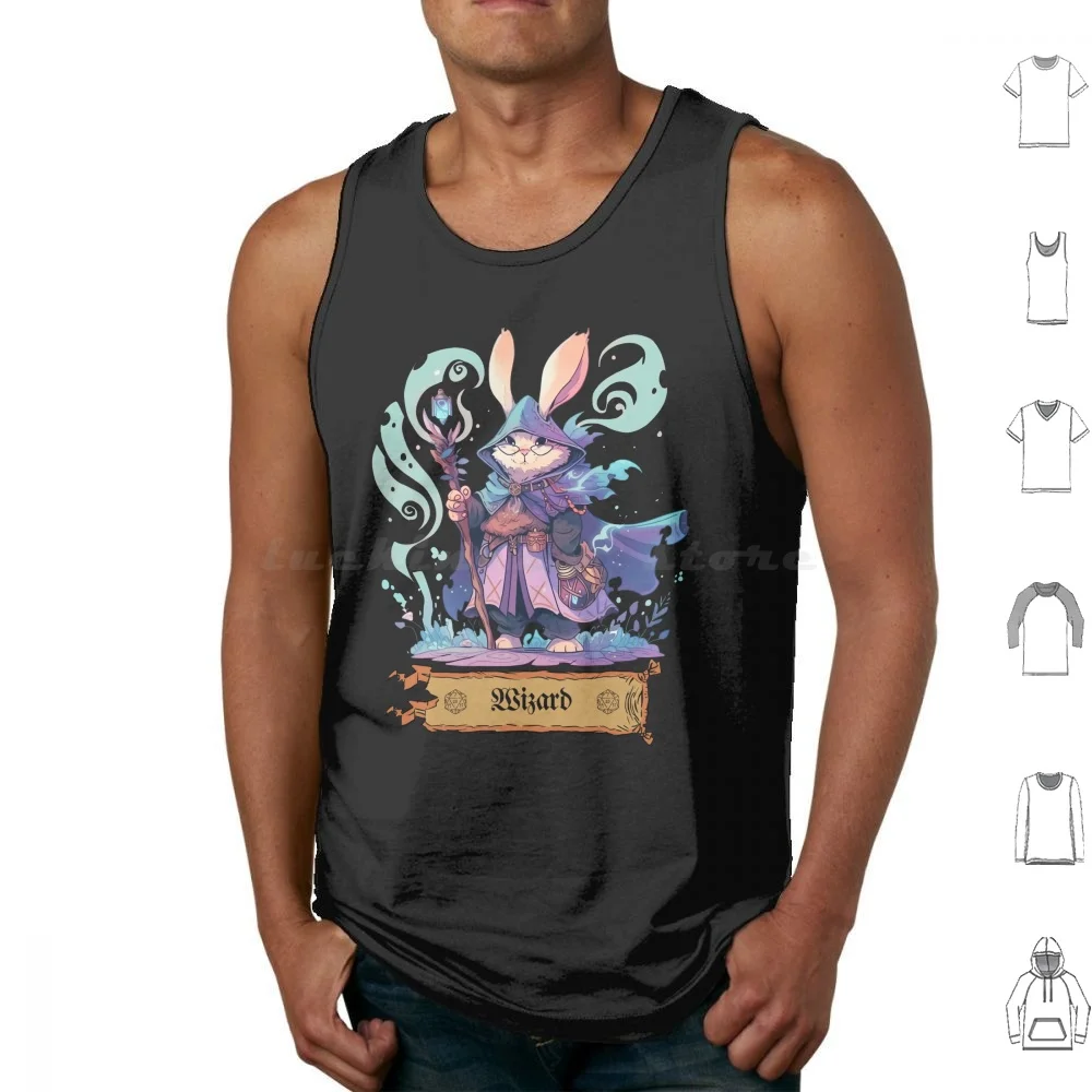 Bunny Wizard : The Enigmatic Magician-Rpg Character Tank Tops Print Cotton Rpg Wizard Fantasy Dnd Role Playing Adventurer