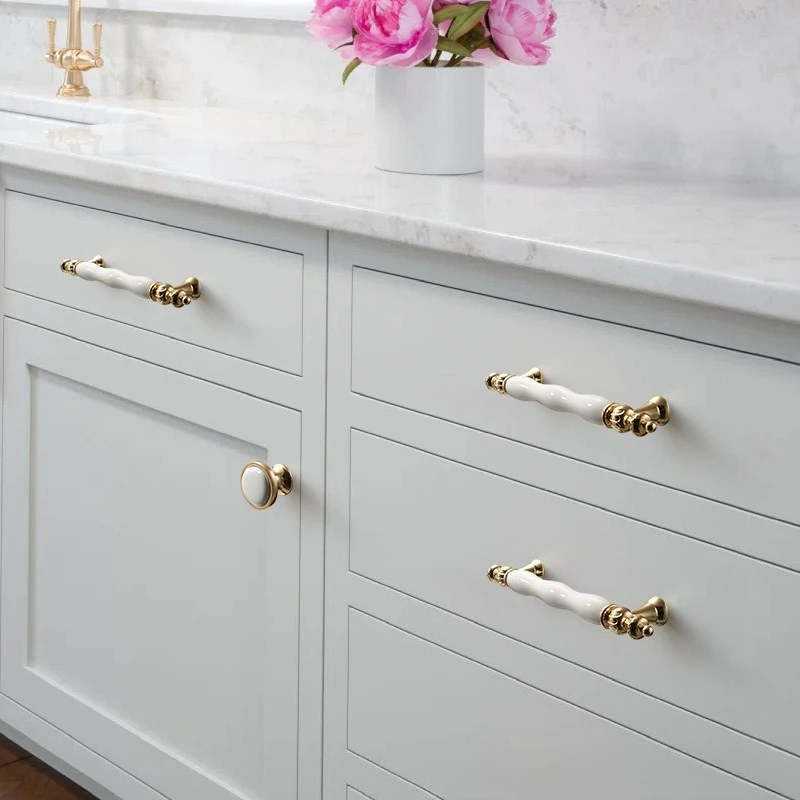 European Ceramic Cabinet Door Handle Creative American Simple Wardrobe Door Handle New Chinese Modern Cabinet Handle