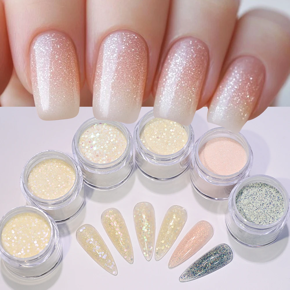 12Jar Glitter Yellow Acrylic Powder 3in 1 Polymer Hexagon Glitter Sequins Crystal Powder Nail Extension Sparkling Dipping Powder