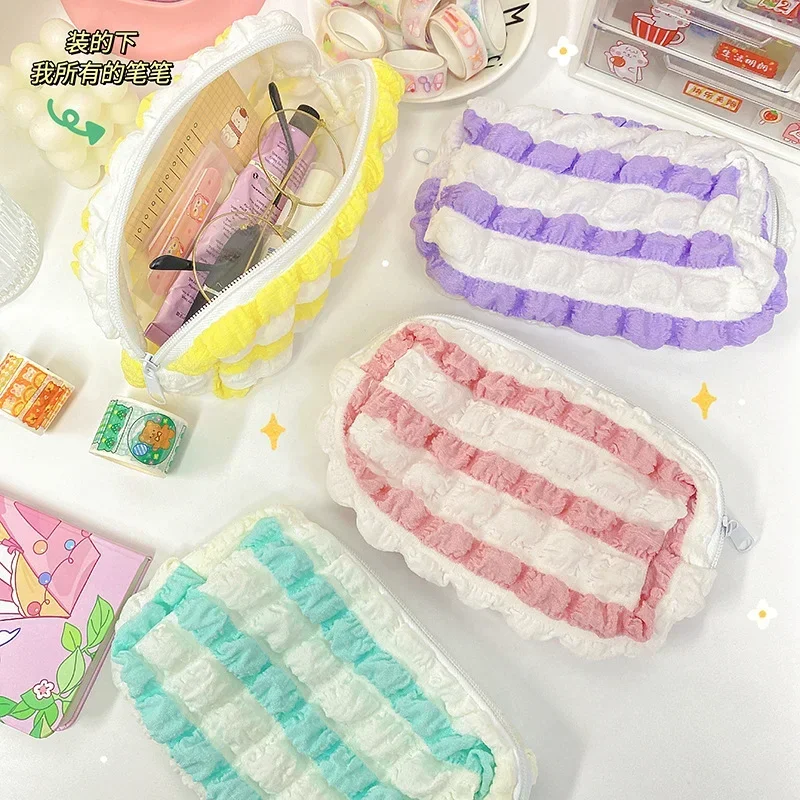 

Ins Candy Color Designer Plaid Soft Cosmetic Bags Large Capacity Makeup Organizer Brushes Eyebrow Pencils Stationery Storage Bag