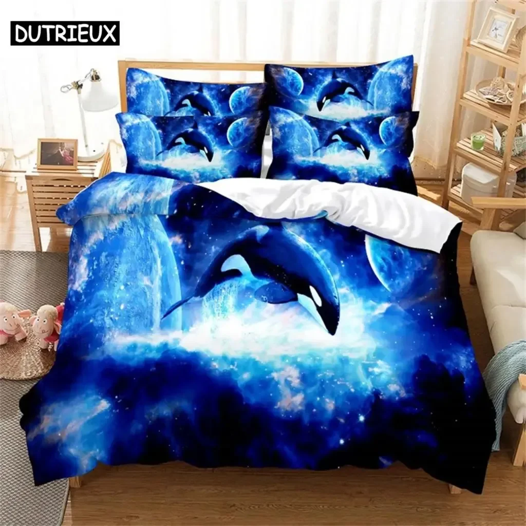 Blue fish Fashion Bedding Set 3D Digital  Printing Duvet Cover Sets 1 Quilt Cover + 12 Pillowcases USEUAU Size