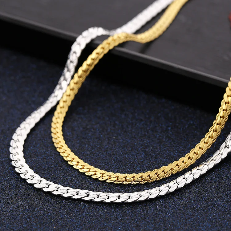 2PCS/LOT 925 Sterling Silver 18K gold Necklace set jewelry Women Mens cute Charms chain fashion Christmas gift 50cm 60cm