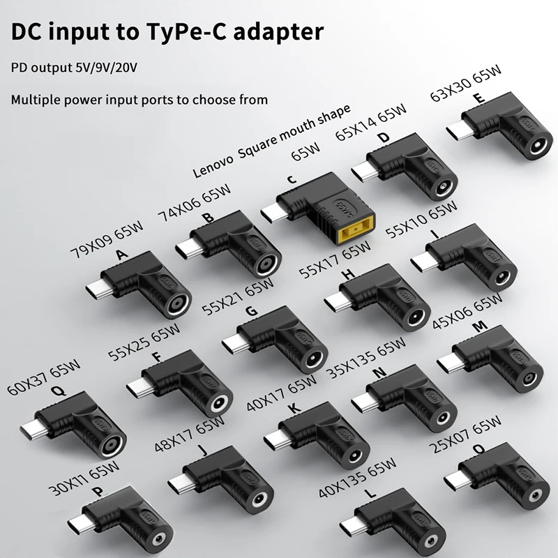 

65W Laptop Power Adapter DC Female To USB Type C Male Jack Converter For Hp Dell Asus Acer Lenovo Notebook USB-C Fast Charging