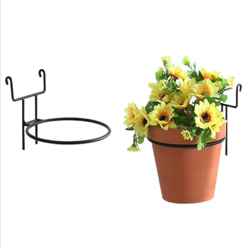 1Pc Hanging Railing Planters Flower Pot Holders Potted Stand Railing Planter Iron Rack Balcony Planter Basket Shelf Container