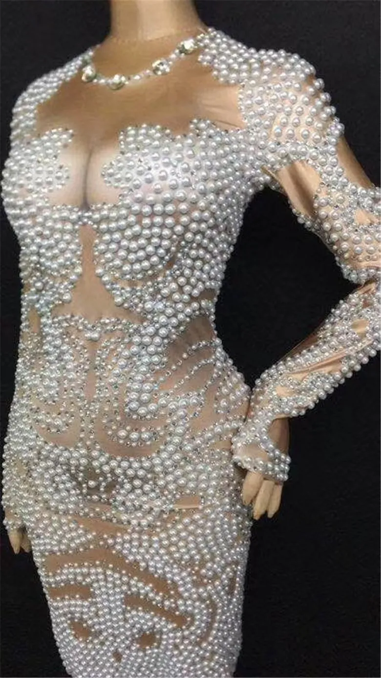 ชุดเดรสไข่มุกเซ็กซี่ ชุดราตรีสำหรับผู้หญิง ชุดเดรสสำหรับงานแสดงบนเวที งานปาร์ตี้ ชุดเดรสวันเกิดสำหรับสาวๆ