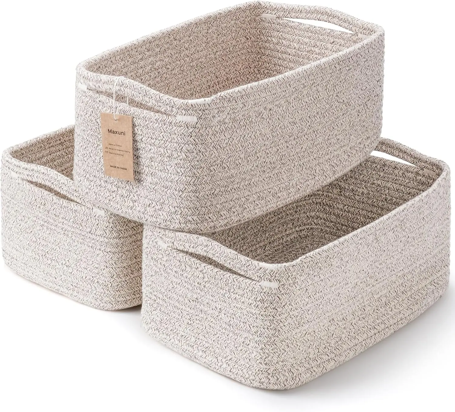 

3-Pack Woven Storage Baskets with Handles | Organizer Bins for Toys, Closet & Gifts | 11.8x7.8x5.1 Inches Mixed Brown