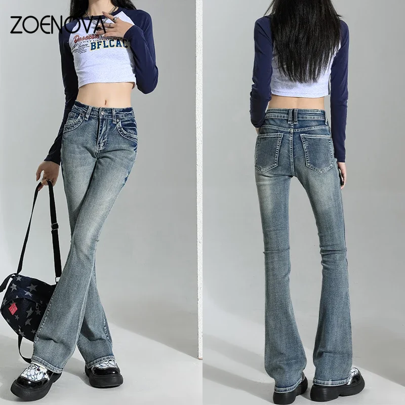 Imagem -05 - Zoenova-jeans Femininos de Cintura Alta Calças Jeans Lavadas Calças de Limpeza Retrô Streetwear Y2k Skinny Moda Coreana Outono 2023