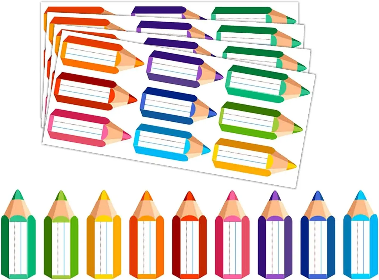 Colorful School Pencils Name Tags Stickers,Classroom Name Plates for Kids Student Desks,Name Tags for Kindergarten Elementary