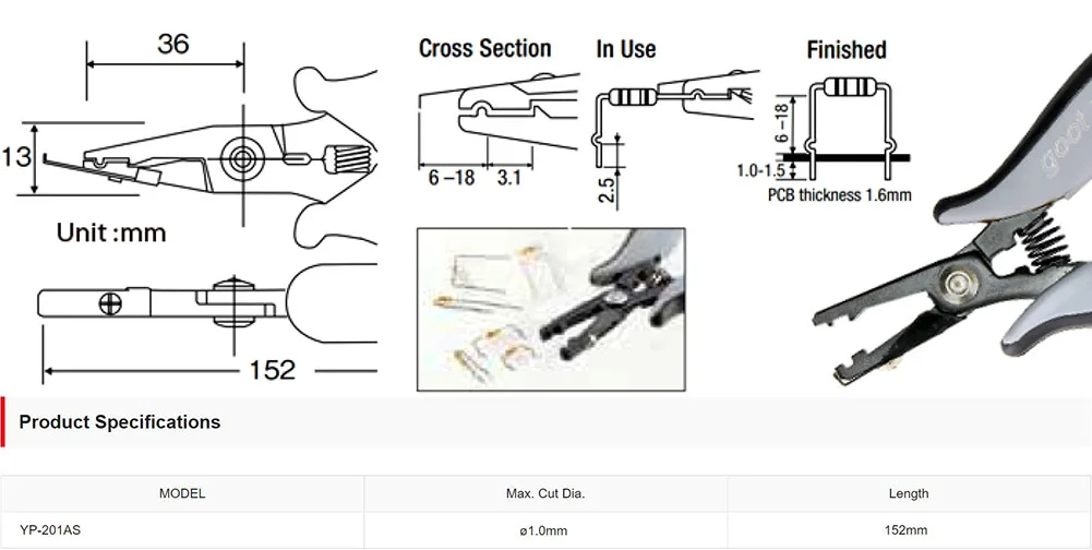 Japonia GOOT YP-201AS szczypce do cięcia ESD do drutu komponentowego