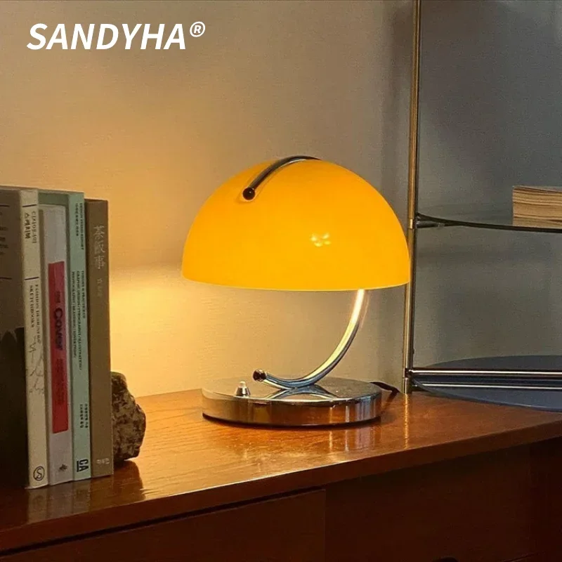 SANDYHA Nordic Glass Desk Lamp Danish Designer Mushroom Shaped Table Lamps for Living Room Study Bedroom Decoration Night Stand