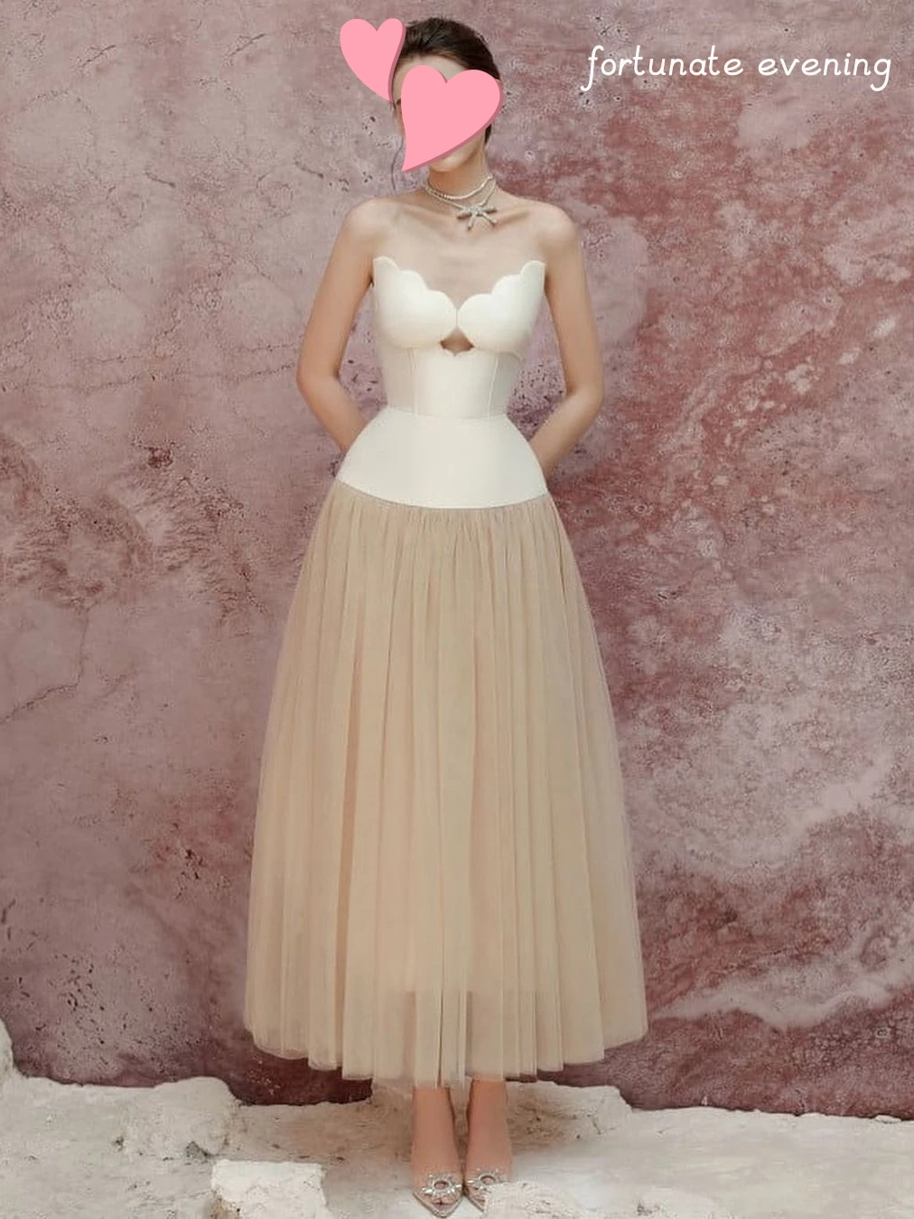 

Fortunate Evening Elegant Vintage Sweet Beige Satin Mermaid A-Line Strapless Formal Occasion Prom Dress Evening Party Gowns