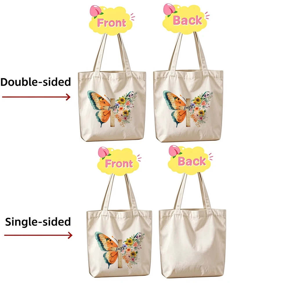 Personalized Butterfly Canvas Tote Bags Custom Names Watercolor Floral Cute Grocery Shopping Bags Reusable for Women Girls Gifts