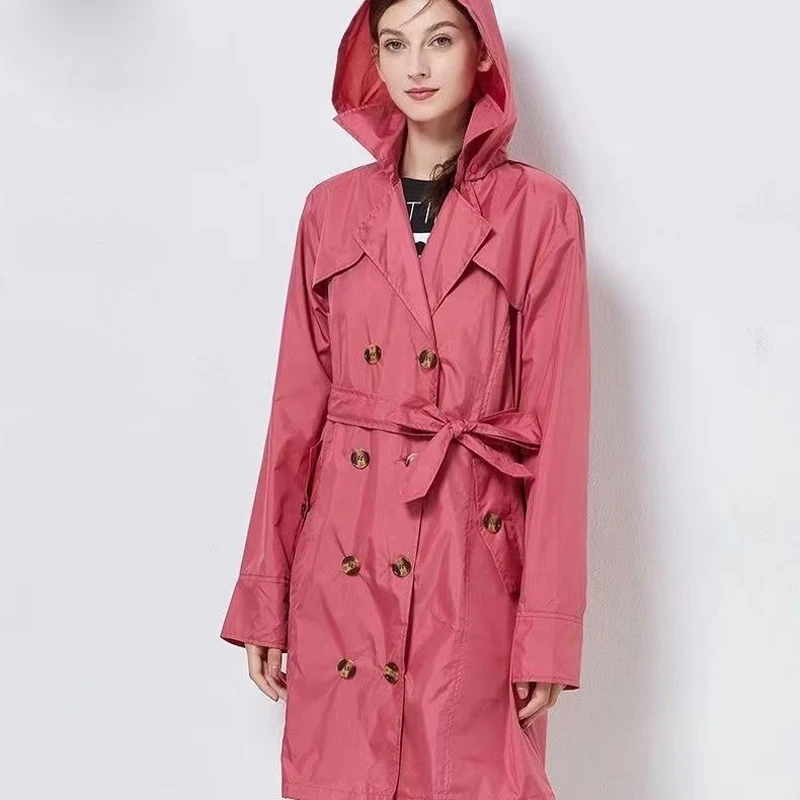 Fashion Women Thin Raincoat Poncho Ladies Waterproof Long Slim Raincoats Adults Outdoor Hiking  Windproof Rain Coat With Belt