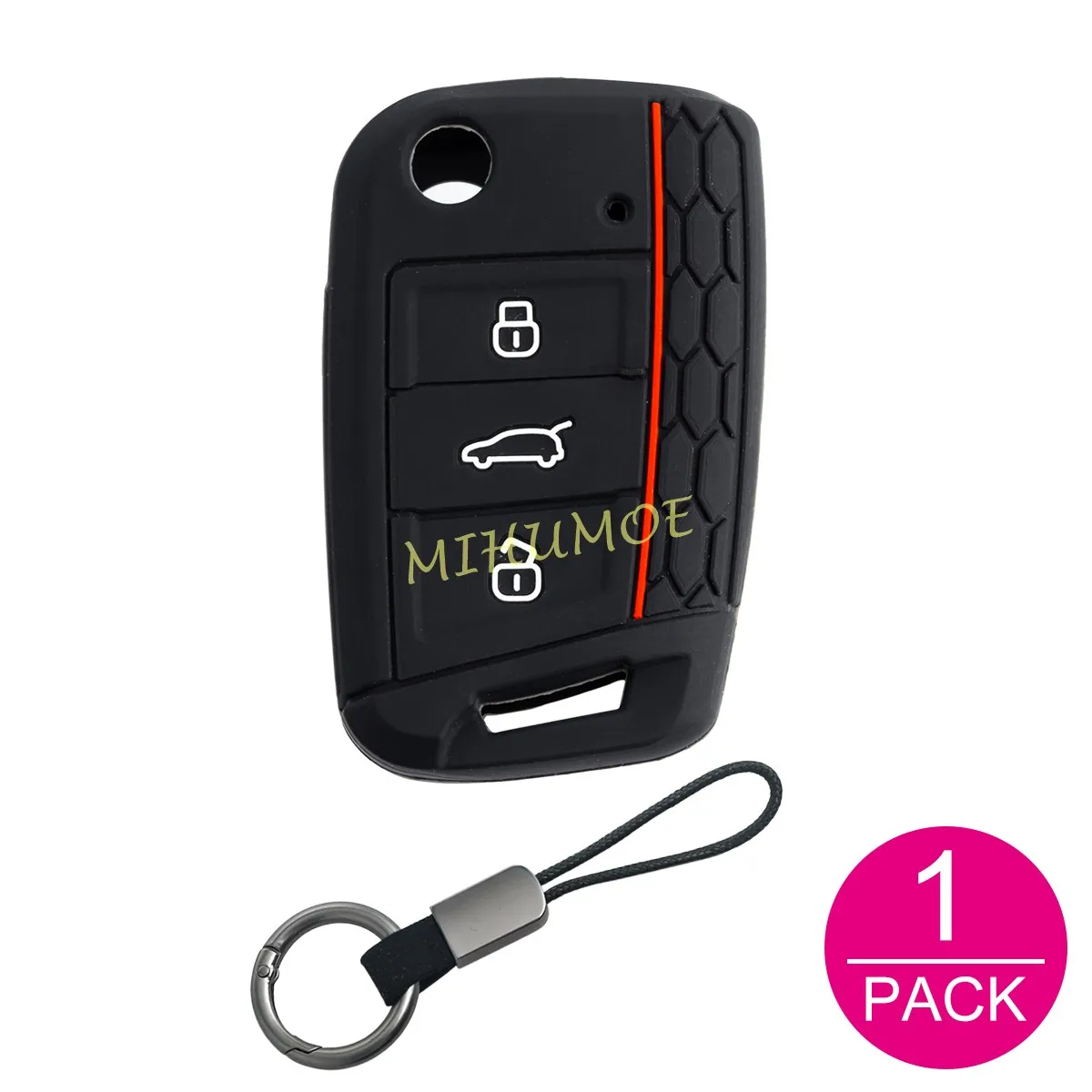Voor VW Polo MK6 Jetta Golf Tiguan SEAT Ateca Leon Skoda Octavia Karoq Kodiaq Siliconen Auto Flip Afstandsbediening Sleutel Case Cover Chain Zwart