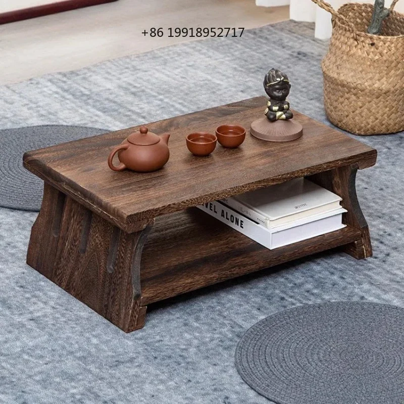 Japanese Tea Table Solid Wood Tatami Coffee Table Low Balcony Tea Stand Zen Style Floor Desk Bay Window Furniture JJ541