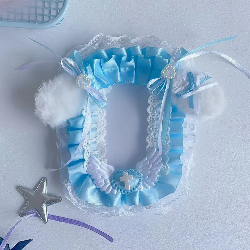 

Cute Angel Wings Card Holder Plush Pink Bow Photo Protector Case with Ribbon Anime Photocard Holder