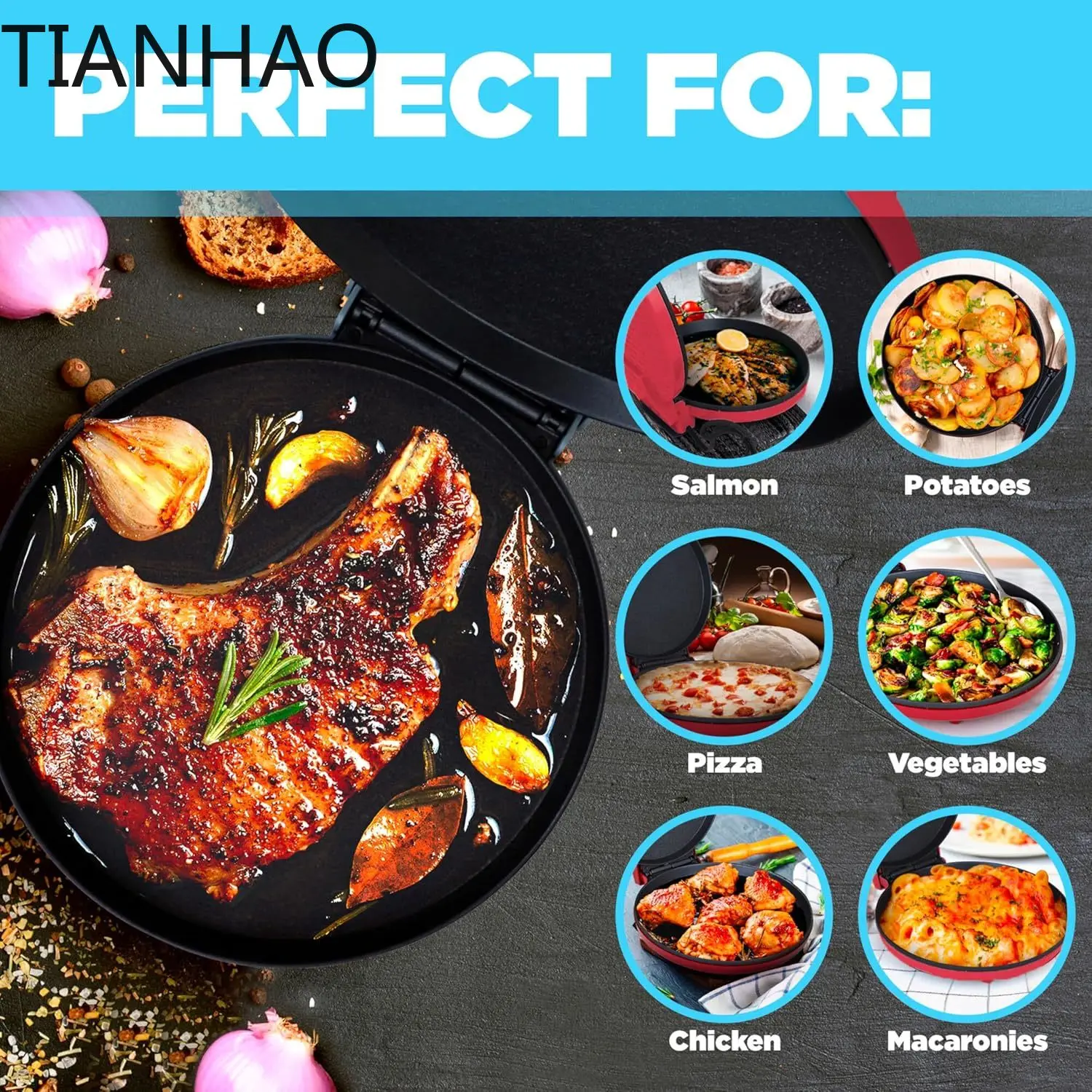 Electric Frying Pan 6.7Inch Pizzas Maker Home Omelette BBQ Pancake Baking Machine Nonstick Pan for Pizzas Quesadillas Bread Cake