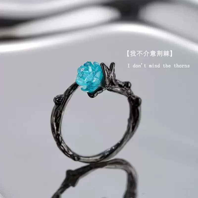 925 فضة أسود شوكة روز قابل للتعديل خواتم للنساء المشاركة الزفاف الإناث خمر مجوهرات فاخرة اكسسوارات #2
