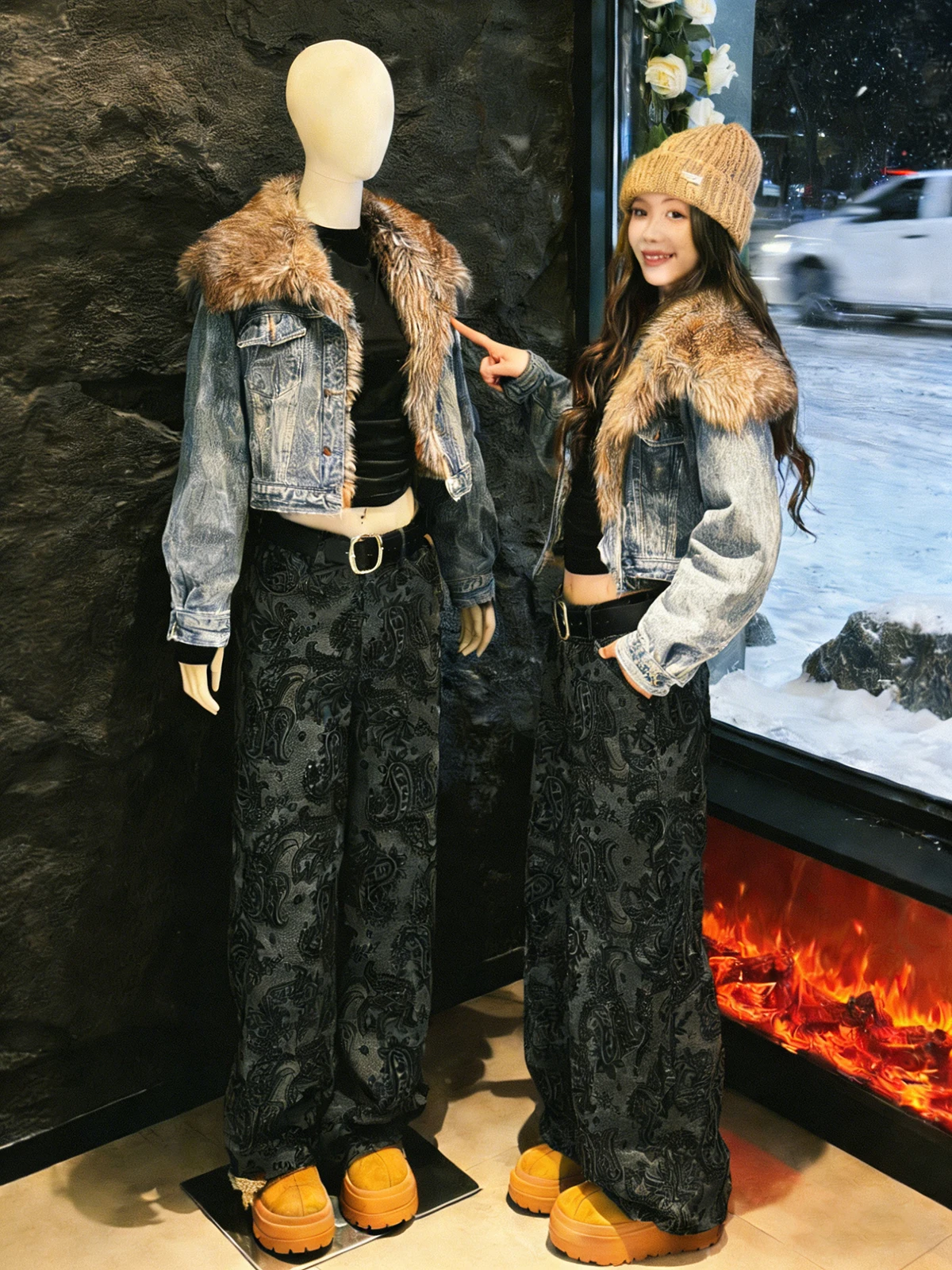 

Широкие брюки с высокой талией и принтом Ele, женские повседневные брюки, свободный крой, зимняя мода 2026