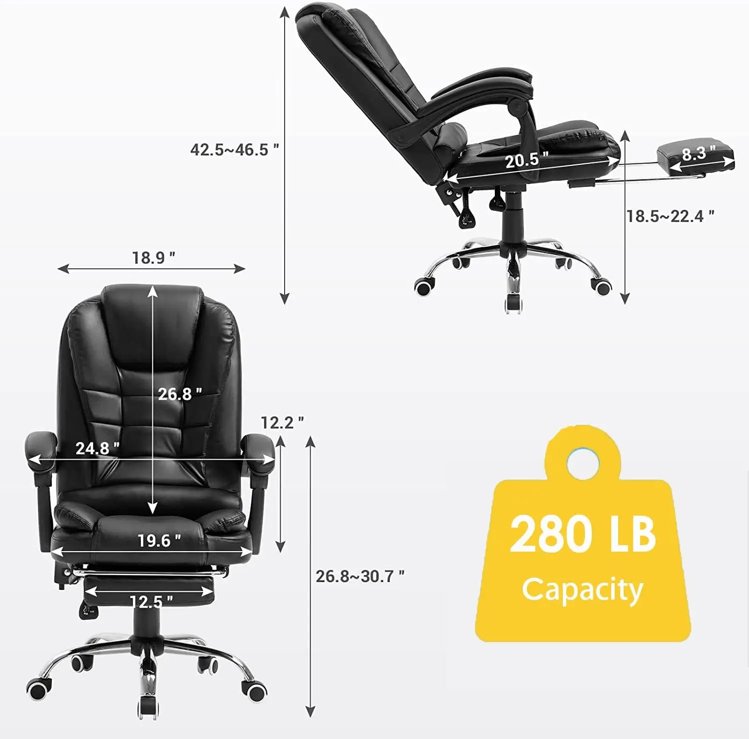 Reclining Office Chair W/Footrest, Vibration Massage Office Chair, High-Back Office Chair, Pu Leather Computer Desk Chair