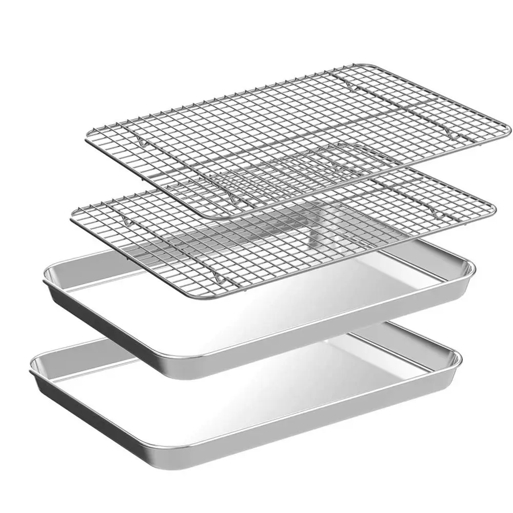 Stainless Steel Baking Sheet with Cooling Rack Set Nonstick Wire Racks Pizza Barbecue Shelf Heavy Duty Different Sizes