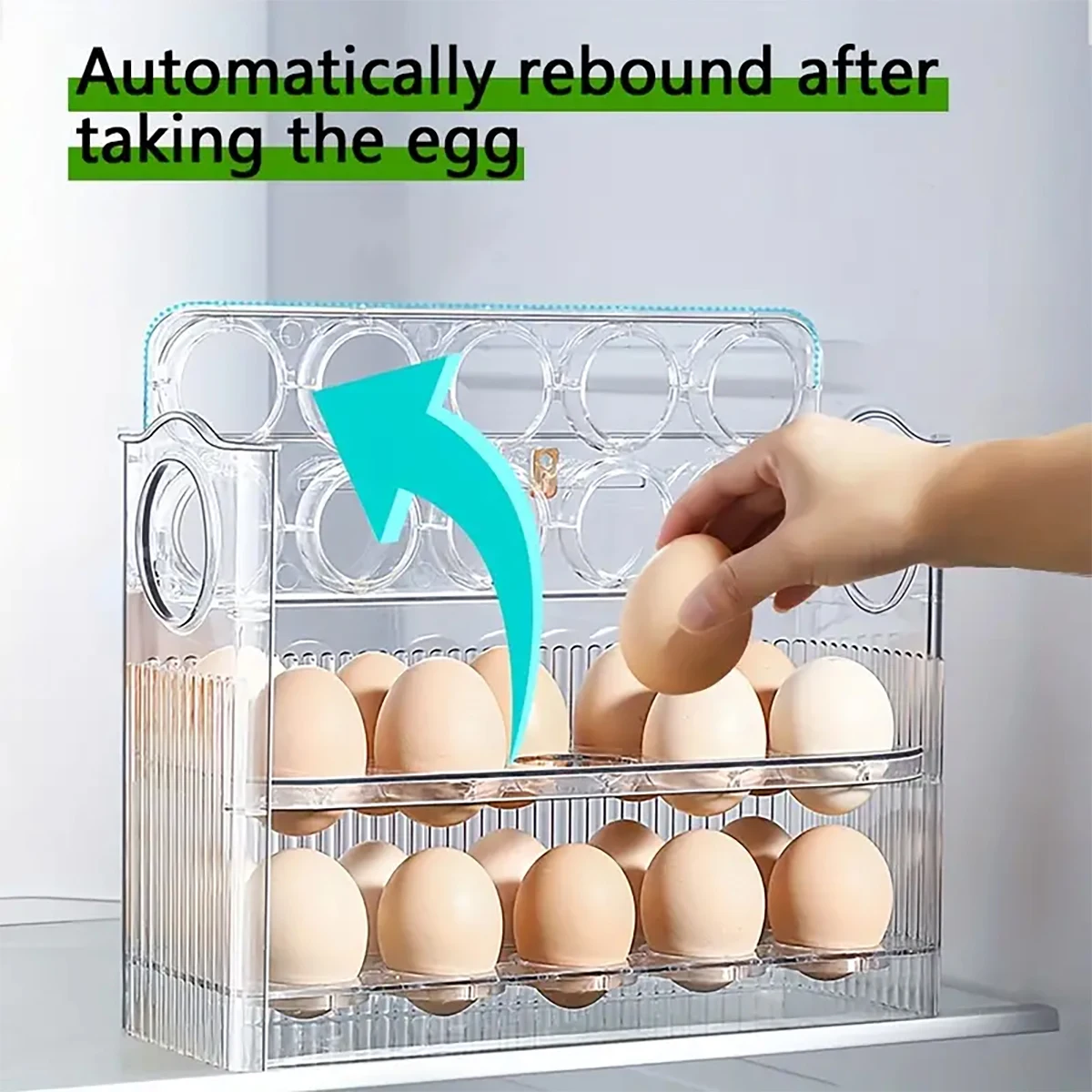 Space-Saver Egg Box with Auto-Flip Design - Freshness-Assured Refrigerator Door Egg Holder, Kitchen Organizer