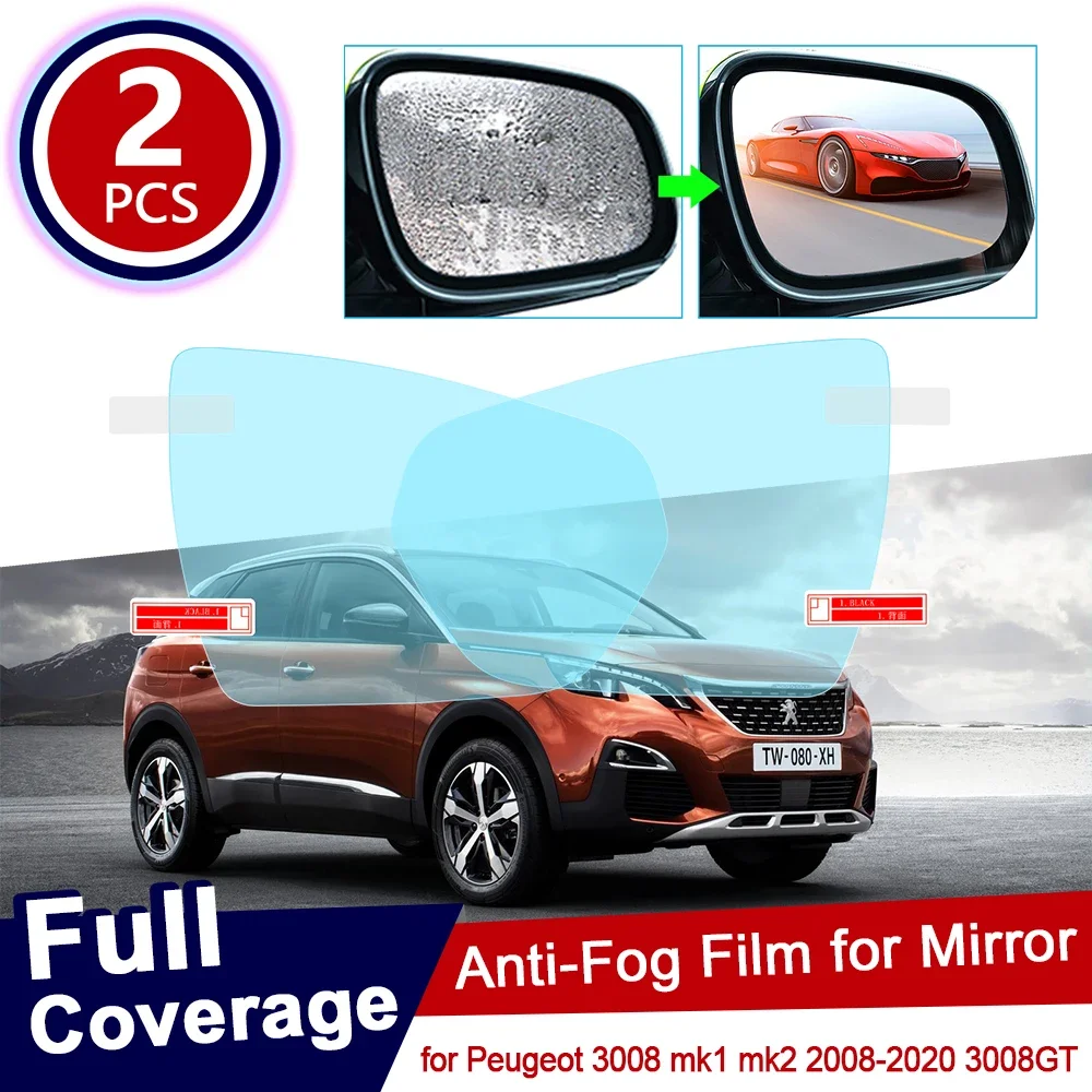 for Peugeot 3008 2008~2020 mk1 mk2 3008GT GT 3008 Full Cover Anti Fog Film Rearview Mirror Rainproof Accessories 2013 2015 2017