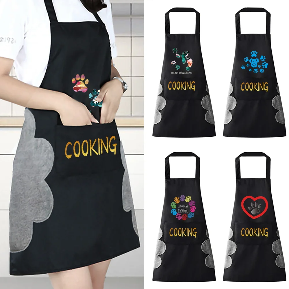 

Waterproof Kitchen Aprons for Men Women Oil-proof Chef Work Apron for Restaurant Bar Cafes bib Footprints Series Beauty Overalls