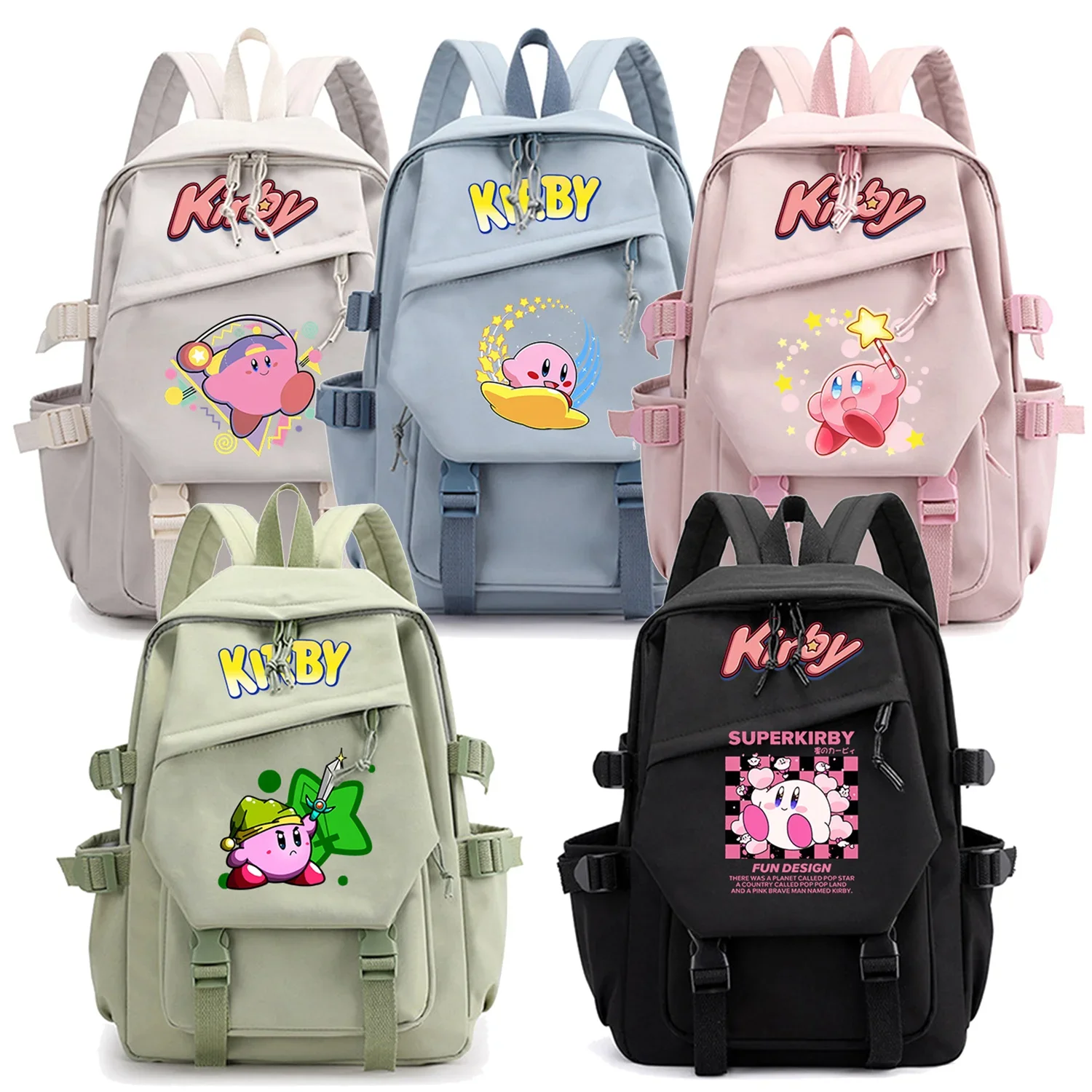 

Kirbys Backpack Cartoon Printed School Bag Girls Large Capacity Bookbag Backpacks Student Supplies Travel Waterproof Bags Gift