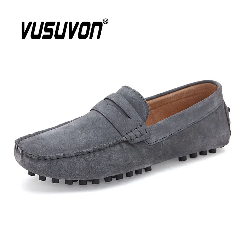 2025 Men Penny Loafers Cow Suede Leather Black Slip on Fashion Breathable Casual Shoes Boys 38-46 Size Rubber Sole