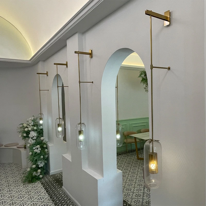 Postmodern Vintage Gold Copper Base LED Wall Lamps Ellipse Glass Lampshade Bedroom Living Room Restaurant Kitchen Sconces Light