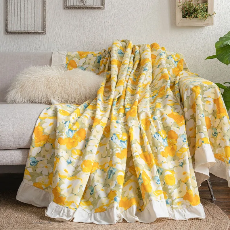 Rhombus Printing Small Fresh Lotus Leaf Edge Sofa Cover Decoration Living Room Sofa Towel Universal in All Seasons